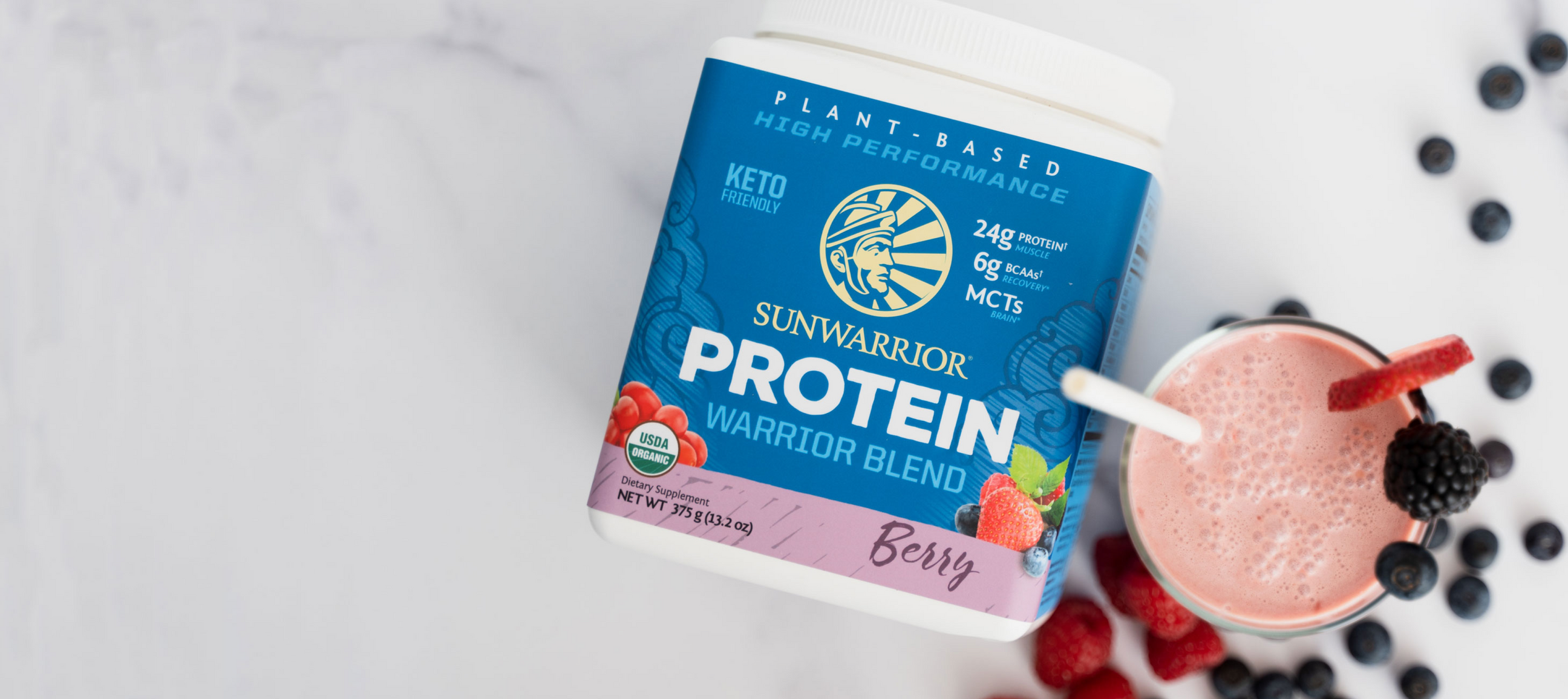 Bottle of berry protein from sunwarrior brand
